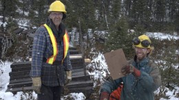 Sampling old drill core for mine tailings weathering tests at Stornoway Diamond's Renard project. Photo by Stornoway Diamond