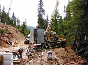 Drillers at Premium Exploration's Idaho gold project near Elk City in central Idaho. Photo by Premium Exploration