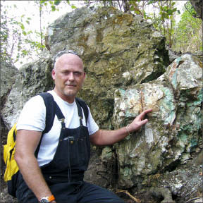 Majescor Resources director Marc-Andr Bernier at the Faille B prospect at the Douvray gold-copper project in Haiti. Photo by Majescor Resources