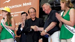 Cutting the ribbon at Copper Mountain, starting second from left: Consul General of Japan Hideki Ito; Mitsubishi Materials president and CEO Hiroshi Yao; and Copper Mountain Mining president and CEO Jim O'Rourke. Photo by Ian Bickis