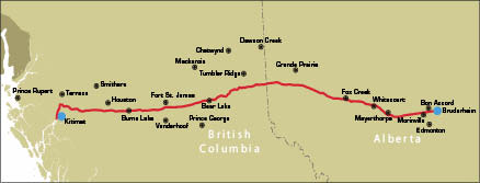 A map showing the route of Enbridge's planned Northern Gateway oilsands pipeline. Photo by Enbridge