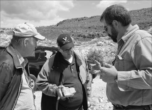 At Terraco Gold's Almaden gold project in Idaho, from left: lead consulting geologist Ken Snyder; vice-president of exploration Charles Sulfrian; and Discovery Investing's Michael Berry. Photo by Terraco Gold