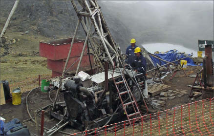 Drillers at work at Lupaka Gold's Crucero gold project 100 km north of Lake Titicaca in southern Peru. Photo by Lupaka Gold