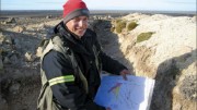 Minera IRL project geologist Juan Mayer in a trench at the Martinetas gold vein field, which is part of Minera IRL's Don Nicolas gold project in southern Argentina's Santa Cruz province. Photo by John Cumming