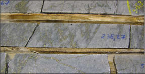 Core from Eagle Hill Exploration's Windfall Lake gold project in Quebec. Photo by Eagle Hill Exploration