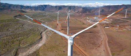 A view of Barrick Gold's new 10-turbine, 20-megawatt Punta Colorada wind farm in Chile. Photo by Barrick Gold