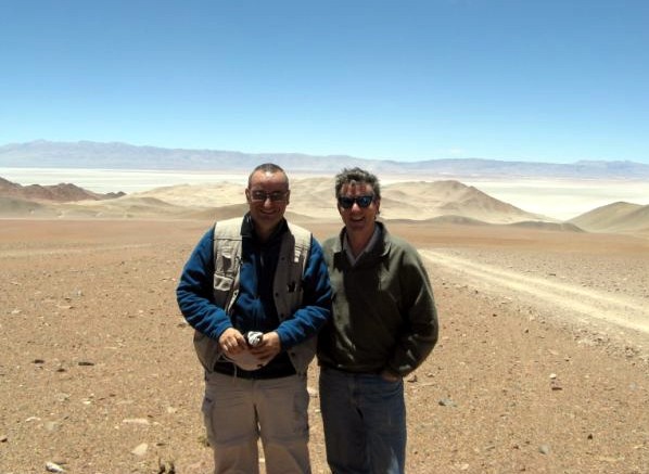 Geologist and project manager Guillermo Almandoz (left) and investor Ross Beaty at Lumina Copper's Taca Taca project in Argentina's Salta province. Photo by Trish Saywell