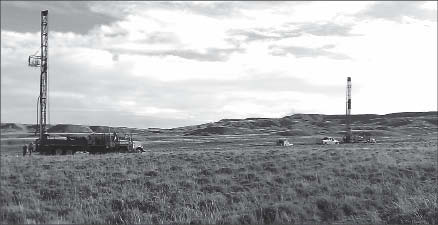 Drill rigs at Strathmore Minerals' Gas Hills uranium project in Wyoming. Photo by Strathmore Minerals