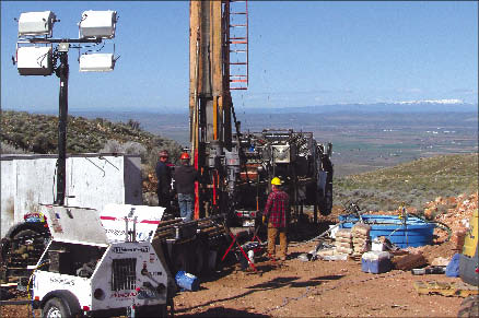 Drillers at work at Terraco Gold's Almaden gold project, 126 km northwest of Boise, Idaho. Photo by Terraco Gold