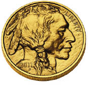 The 2011 American Buffalo 1-oz., 24-karat gold coin designed by James Earle Fraser. Photo by US Mint