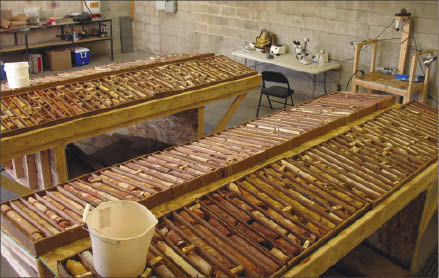 In the core shack at Midway Gold's Pan gold project in White Pine County, Nevada. Photo by Midway Gold