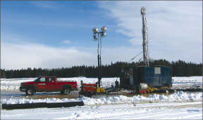 A drill rig at Magma Metals' Thunder Bay North platinum-palladium-copper-nickel project, located 50 km northeast of Thunder Bay, Ontario. Photo by Magma Metals