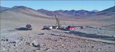 A drill set up at Coro Mining's Berta copper project, 20 km west of the village of Inca de Oro in Chile's Region III. Photo by Coro Mining