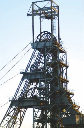 A headframe at Impala Platinum's Rustenburg platinum mine in the western limb of South Africa's Bushveld igneous complex. Impala Platinum