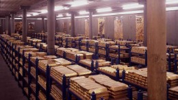Gold bullion inside one of the Bank of England's vaults. Photo by Bank of England