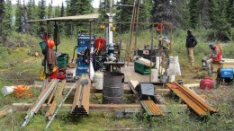 Drillers at a drill pad at the Ashram zone at Commerce Resources' Eldor REE project in northern Quebec in 2012. Credit: Commerce Resources.