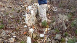 GTA Resources vice-president of exploration Robert Duess inspects a sample from the Caly vein at the Northshore gold project in Ontario. Photo by GTA Resources