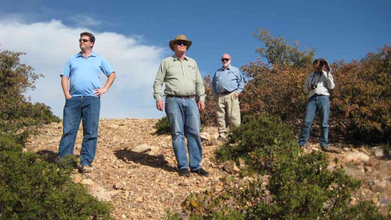 At MAG Silver and Fresnillo's Juanicipio silver project in Mexico, from left: Canaccord Genuity analyst Nicholas Campbell; MAG Silver founder and director Peter Megaw; Cinco de Mayo project manager Jim McGlassen; and Macquarie Securities analyst Michael Gray. Photo by MAG Silver