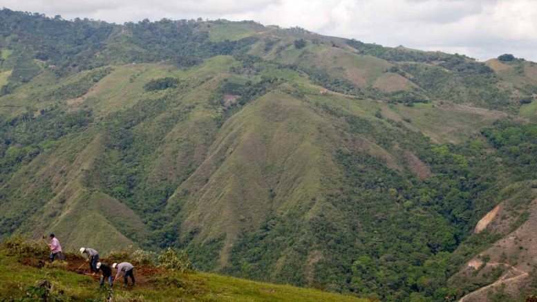 Workers build a drill pad at Red Eagle Mining's Santa Rosa gold project near Medellin, Colombia. Photo by Ian Bickis