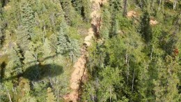 An aerial view of a trench at Ethos Gold's Betty gold project in the Yukon. Photo by Ethos Gold