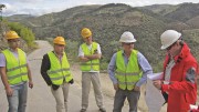 Colt Resources' vice-president and chief operating officer Declan Costelloe (far right) and president and CEO Nikolas Perrault (second from right) brief site visitors at the Tabuaco tungsten project in Northern Portugal. Photo by Salma Tarikh