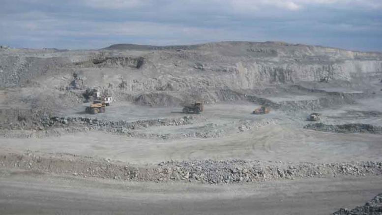 Trucks in Agnico-Eagle Mines' Meadowbank gold mine in Nunavut. By Salma Tarikh.