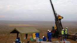 Drillers at Frontier Rare Earths' Zandkopsdrift rare earth project, 450 km north of Cape Town, South Africa. By Frontier Rare Earths.
