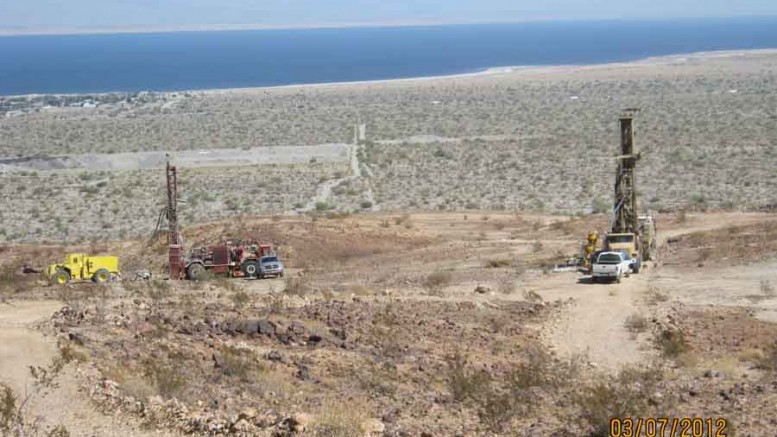 Drill rigs, with the Salton Sea in the background, at Teras Resources' Cahuilla gold-silver project in Imperial County, southern California. Source: Teras Resources