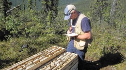 A worker taking notes at Kaminak Gold's Coffee property. Source: Kaminak Gold