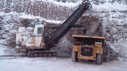 An electric rope shovel loads a dump truck at ArcelorMittal's Mont-Wright iron-ore mine in Quebec. Source: ArcelorMittal