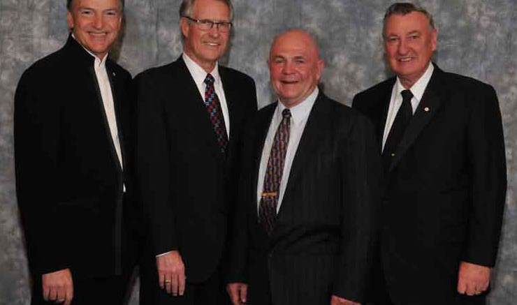 This year's inductees to the Canadian Mining Hall of Fame, from left: Pierre Lassonde, Gerald Grandey, Chuck Fipke and James O'Rourke. Source: Canadian Mining Hall of Fame