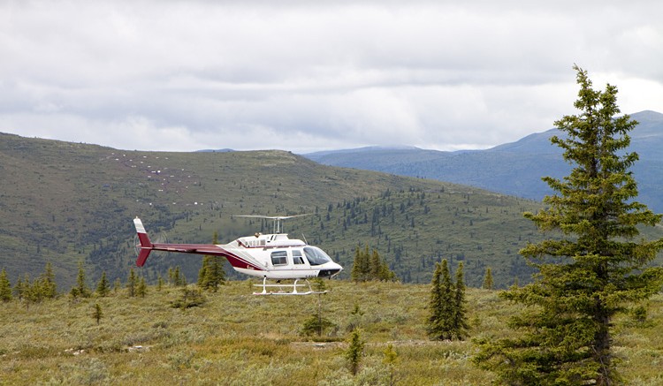 A helicopter at Kaminak Gold's Coffee gold project in the Yukon's White Gold district. Photo by The Northern Miner