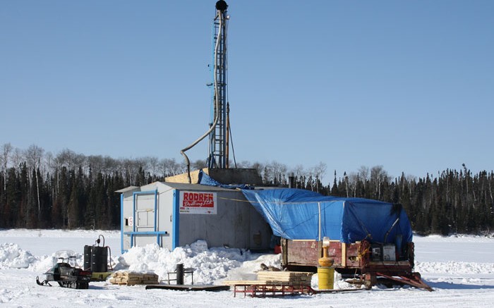 Vertical drilling on the ice at Gold Canyon's Springpole project. Source: Gold Canyon Resources