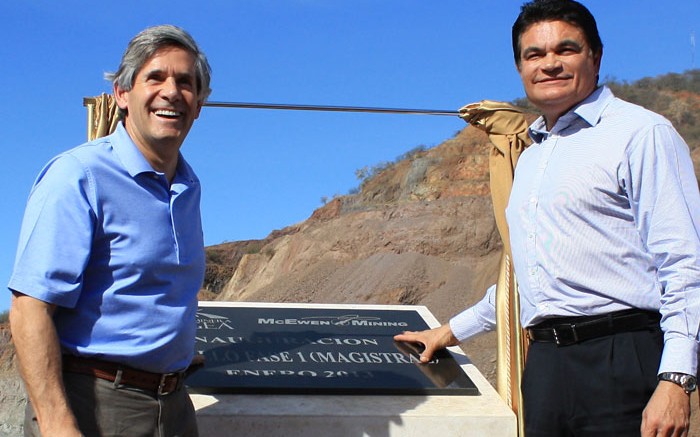 Rob McEwen (pictured left) is joined by Lic. Mario Lpez Valdez,                          Governor of Sinaloa State in officially opening McEwen Mining's El Gallo gold and silver mine in Sinaloa State. Source: McEwen Mining