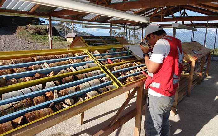 A man studies drill core at Solvista Gold's Caramanta project in Colombia. Source: Solvista Gold
