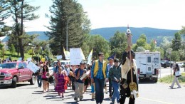 Opponents of Taseko Mines' New Prosperity copper-gold project protest at a public hearing in Williams Lake, British Columbia.  Photo by Gwen Preston.