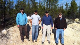 The discovery team at Denison Mines' Wheeler River uranium project in Saskatchewan, from left: Clark Gamelin, senior project geologist; Chad Sorba, senior project geologist; Lawson Forand, exploration manager; and Larry Petrie, senior geophysicist. Source: Denison Mines