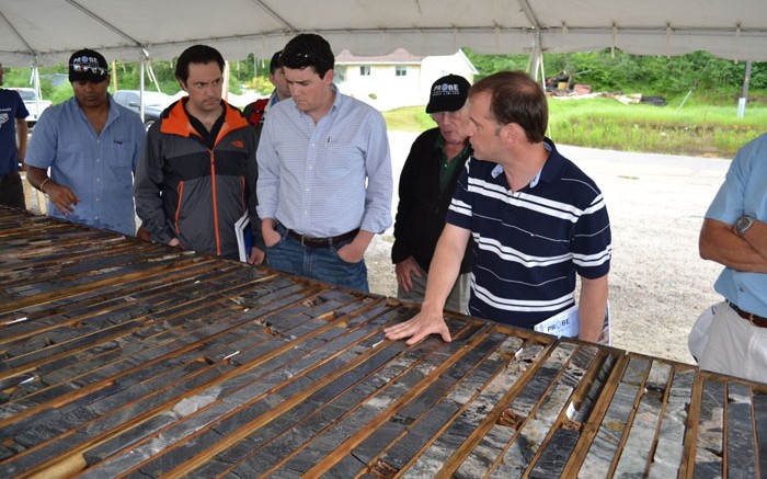 Probe Mines CEO David Palmer (far right) leads a tour of the Borden gold project in northern Ontario. Source: Probe Mines