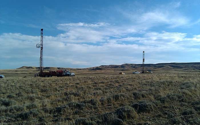 Drill rigs at the Gas Hills uranium project in Wyoming, which was recently acquired by Energy Fuels. Source: Strathmore Minerals