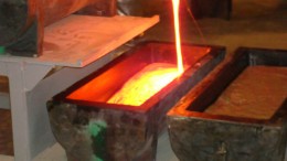 The first gold pour at Goldcorp's  Penasquito mine in Mexico. Credit: Goldcorp