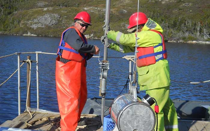 Workers conduct vibracore drilling on a tailings pond at Coastal Gold's Hope Brook gold project in Newfoundland. Credit: Coastal Gold