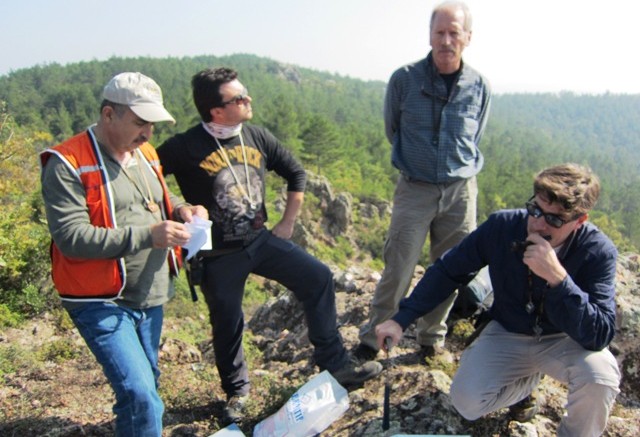 At Eurasian Minerals' Alankoy gold-copper project in Turkey, from left: geologist Halil Aydincak, geologist Alper Ozbek, director of investor relations Scott Close and general manager of exploration Eric Jensen. Photo by Salma Tarikh.