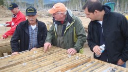 Examining core, far left CEO Conrad Swanson,  investor Ray Fortier, director Jim Petit and investor Dan Sider. Credit: Gold Reach Resources
