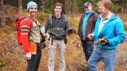 From left: Eurasian Minerals geologist Stefano Gialli, general manager of exploration Eric Jensen, logistics coordinator Anders Norrbck and project marketing manager Chris Greenhoot at the Gumsberg copper-gold project in Sweden. Photo by Gwen Preston.