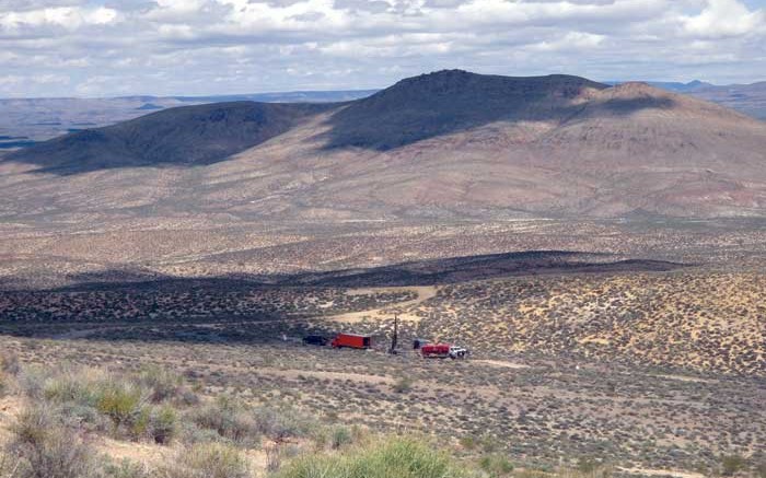 A drill rig Corvus Gold's North Bullfrog gold project in southern Nevada. Credit: Corvus Gold