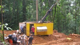 Management and visitors at a drill site targeting the Montagne d'Or gold deposit at Columbus Gold and Nordgold's Paul Isnard gold project in French Guiana. Credit: Columbus Gold