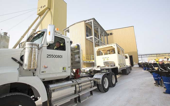 The first ore leaving the loadout bay at Cameco's majority-owned Cigar Lake uranium mine in Saskatchewan. Credit: Cameco