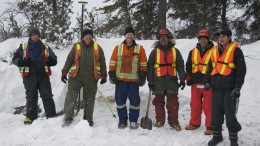At the Weebigee gold project near Sandy Lake, Ontario, from left: geological technician Nick Bain, senior geologist David Jamieson, Minotaur Drilling's Kevin Holmgren, and field assistants Manashe Rae, Curtis Linklater and Dan-Dan Meekis. Credit: Goldeye Explorations