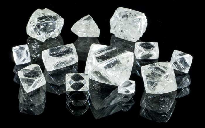 Twelve diamonds recovered from the bulk sample of the CH-6 kimberlite at Peregrine Diamonds' Chidliak project on Baffin Island. The largest stone is an 8.87-carat octahedron. The other stones range from 0.39 to 5.83 carats in size. Credit: Peregrine Diamonds