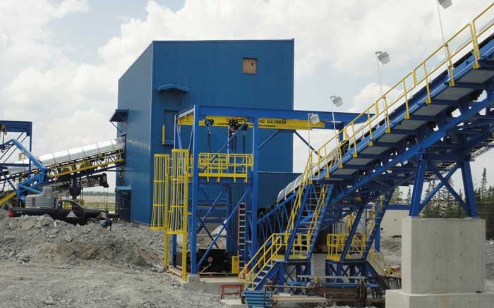 The crusher building at Lake Shore Gold's Bell Creek gold mill, 20 km northeast of Timmins, Ontario. Credit: Lakeshore Gold